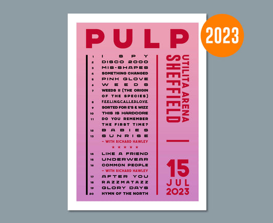 Pulp 2023 UK Tour Setlist Poster