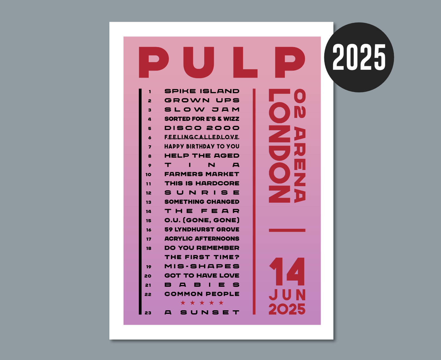 Pulp 2025 UK Tour Setlist Poster