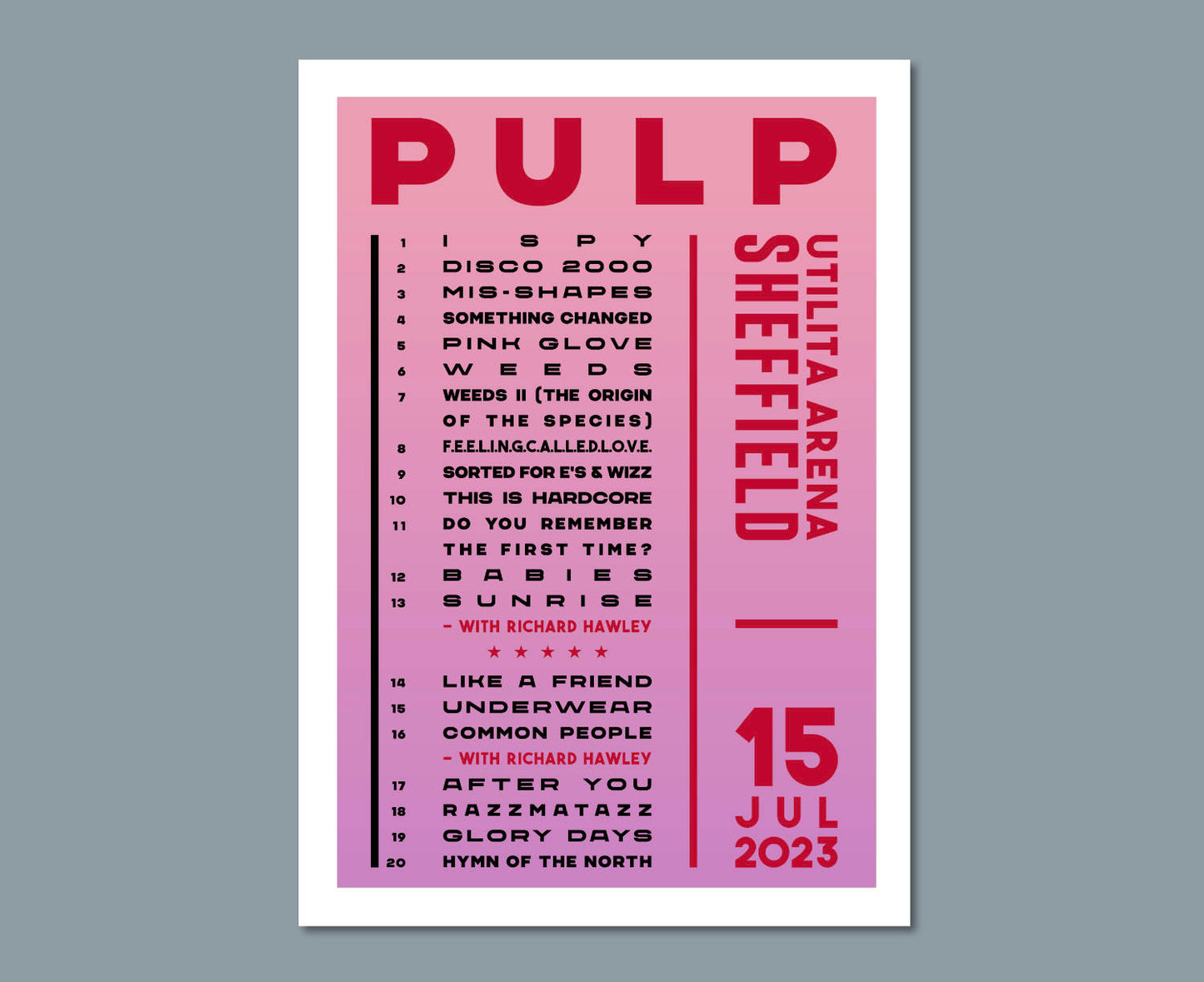 Pulp 2023 UK Tour Setlist Poster