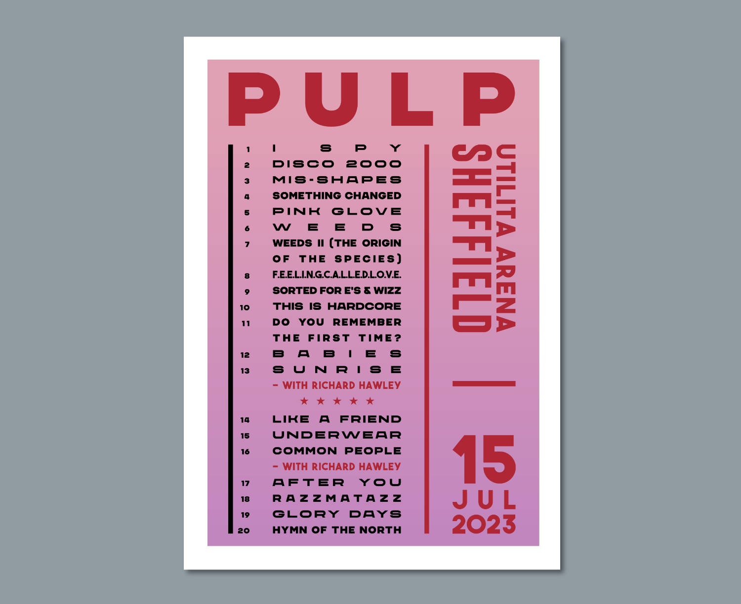 Pulp 2023 UK Tour Setlist Poster