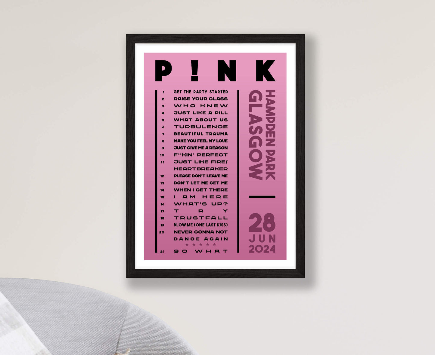 Pink 2024 Tour Setlist Poster