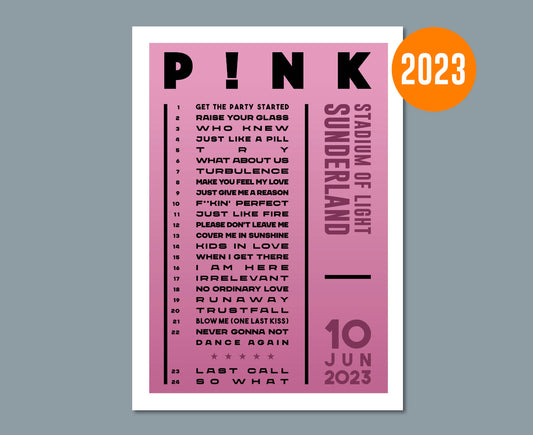 Pink 2023 UK Tour Setlist Poster