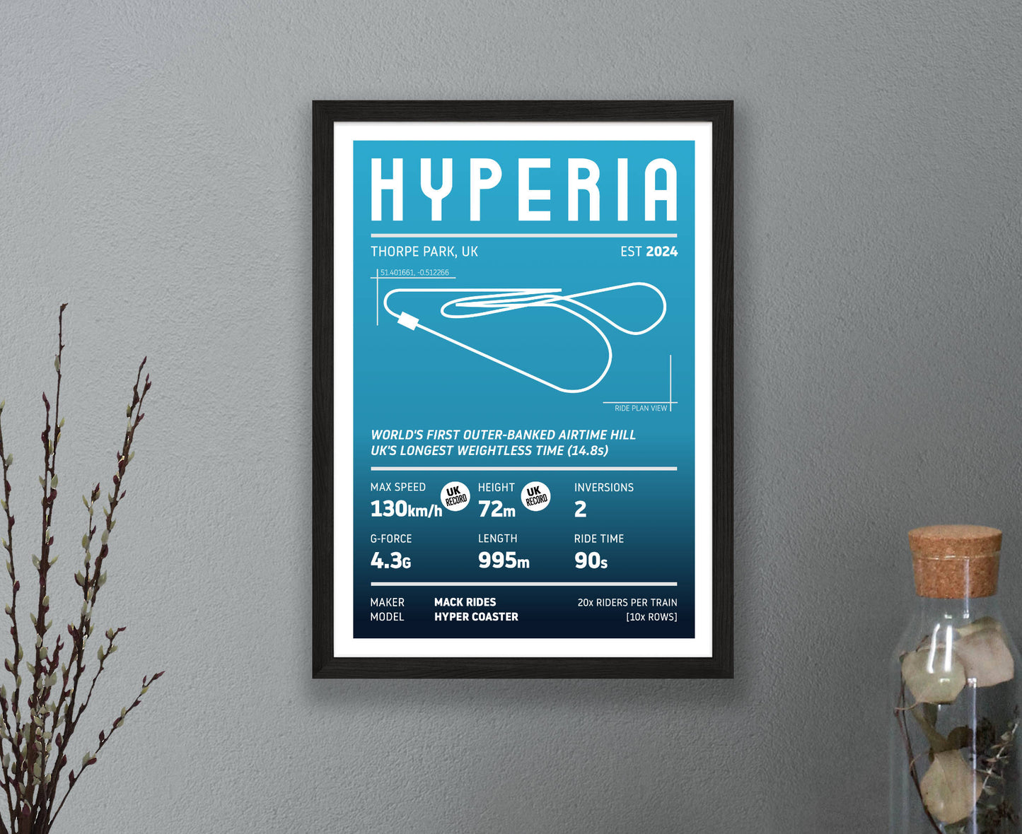 Hyperia Roller Coaster Stats Print