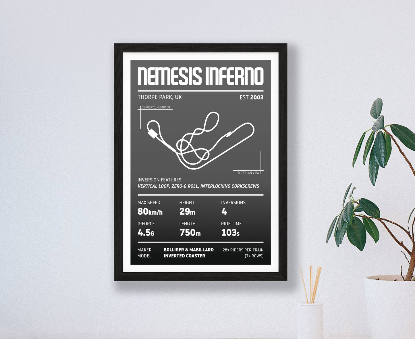 Nemesis Inferno Roller Coaster Stats Print
