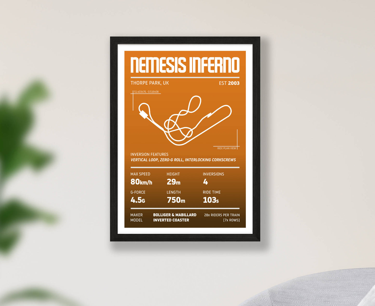 Nemesis Inferno Roller Coaster Stats Print