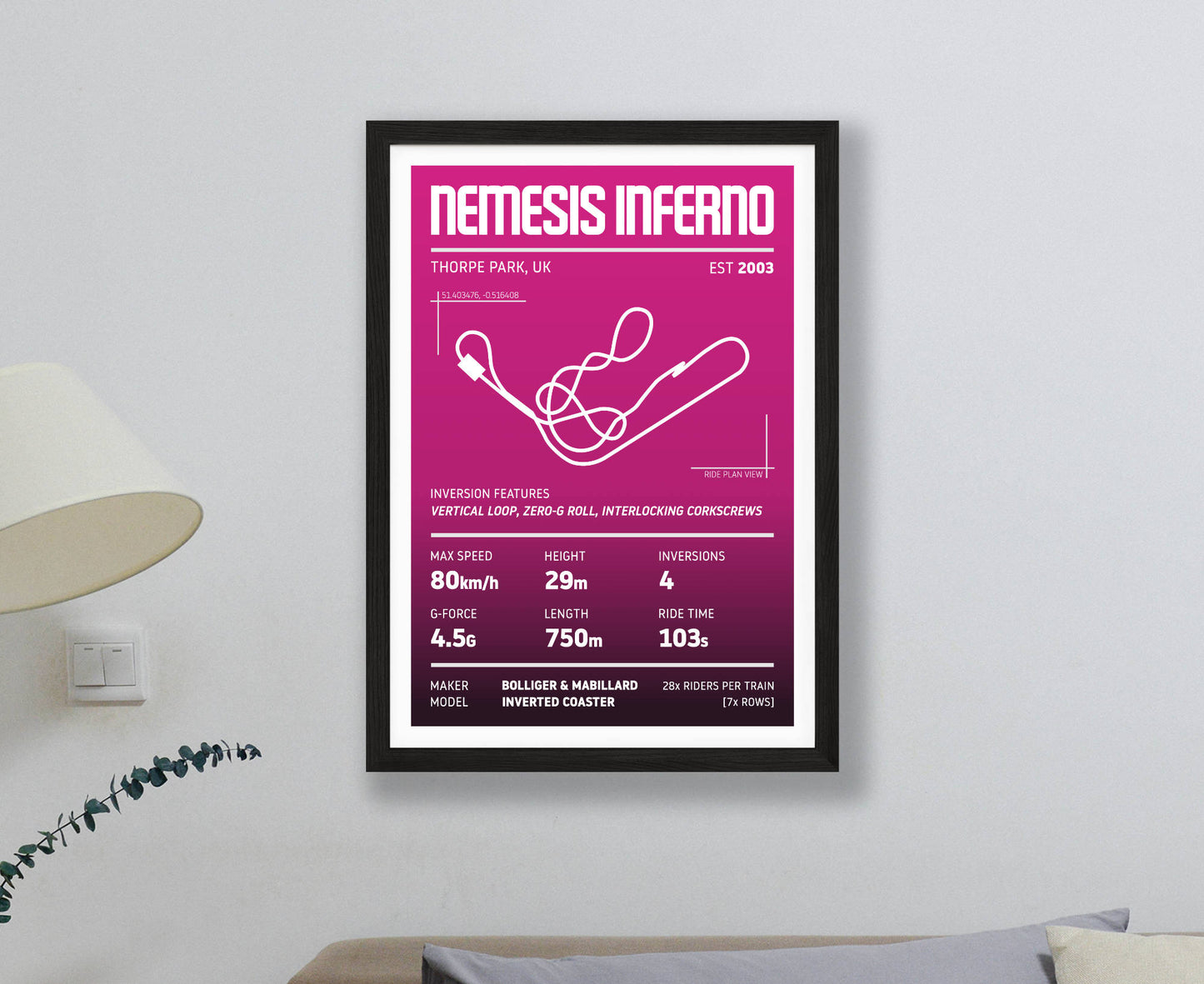 Nemesis Inferno Roller Coaster Stats Print