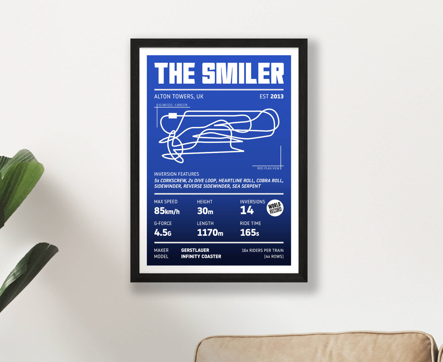 The Smiler Roller Coaster Stats Print