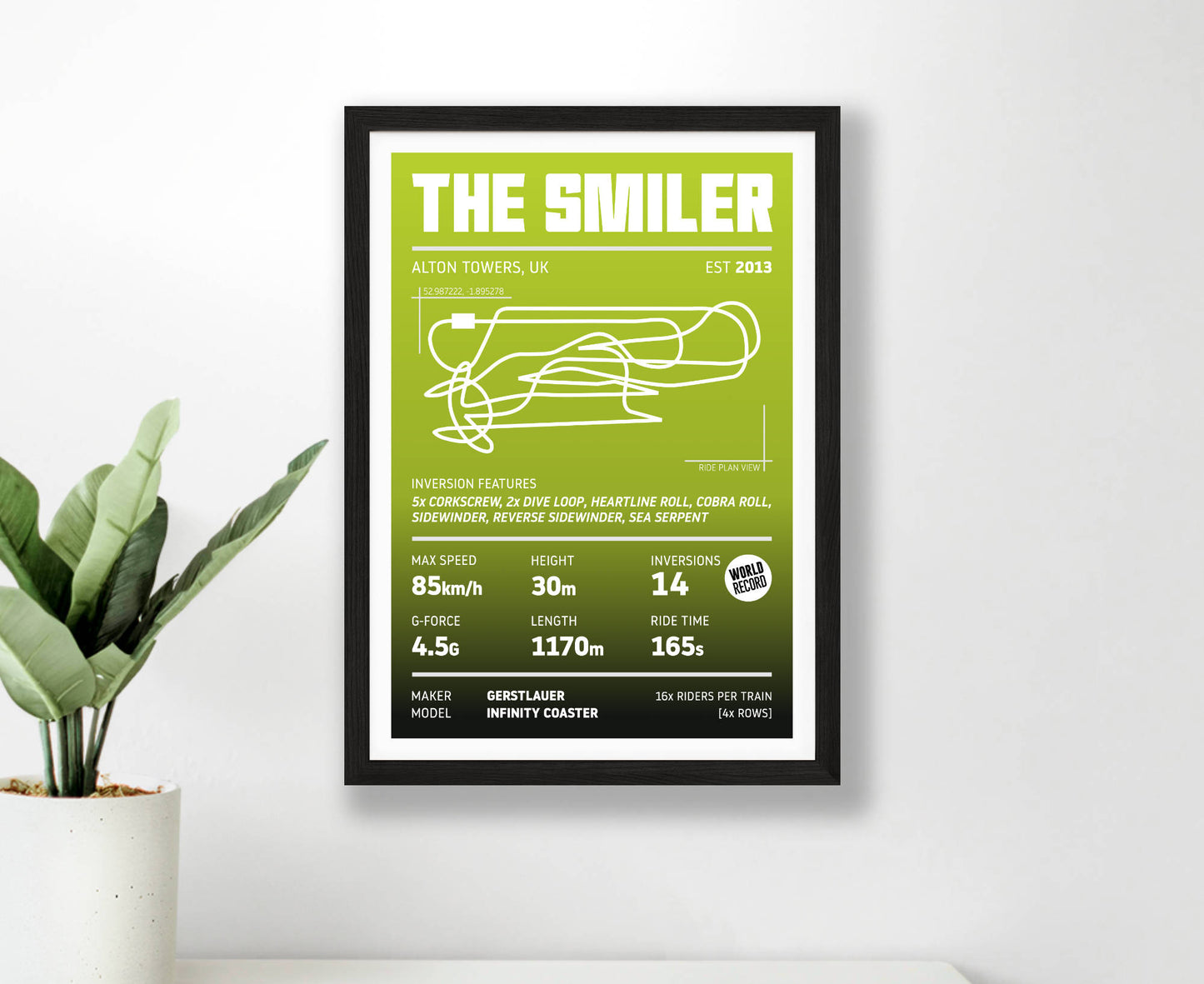 The Smiler Roller Coaster Stats Print