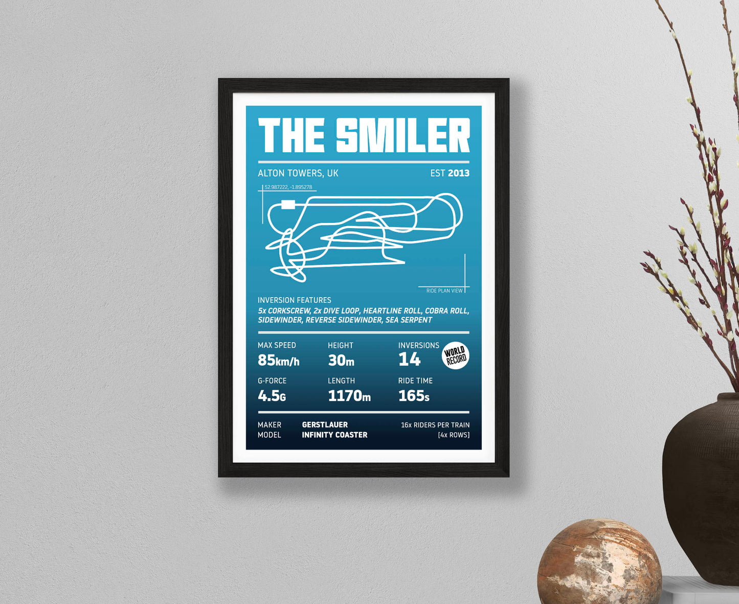 The Smiler Roller Coaster Stats Print