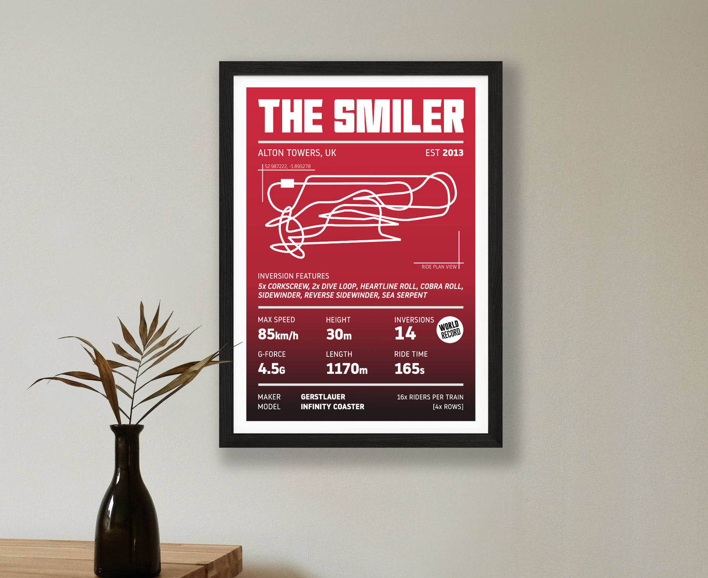 The Smiler Roller Coaster Stats Print