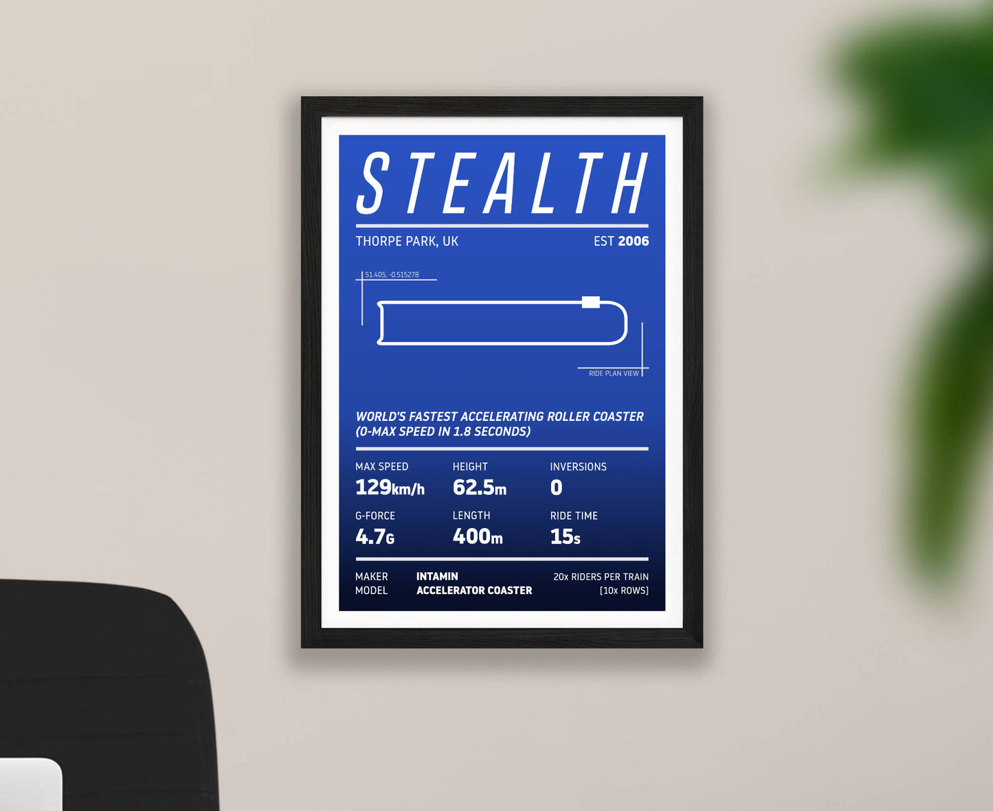 Stealth Roller Coaster Stats Print