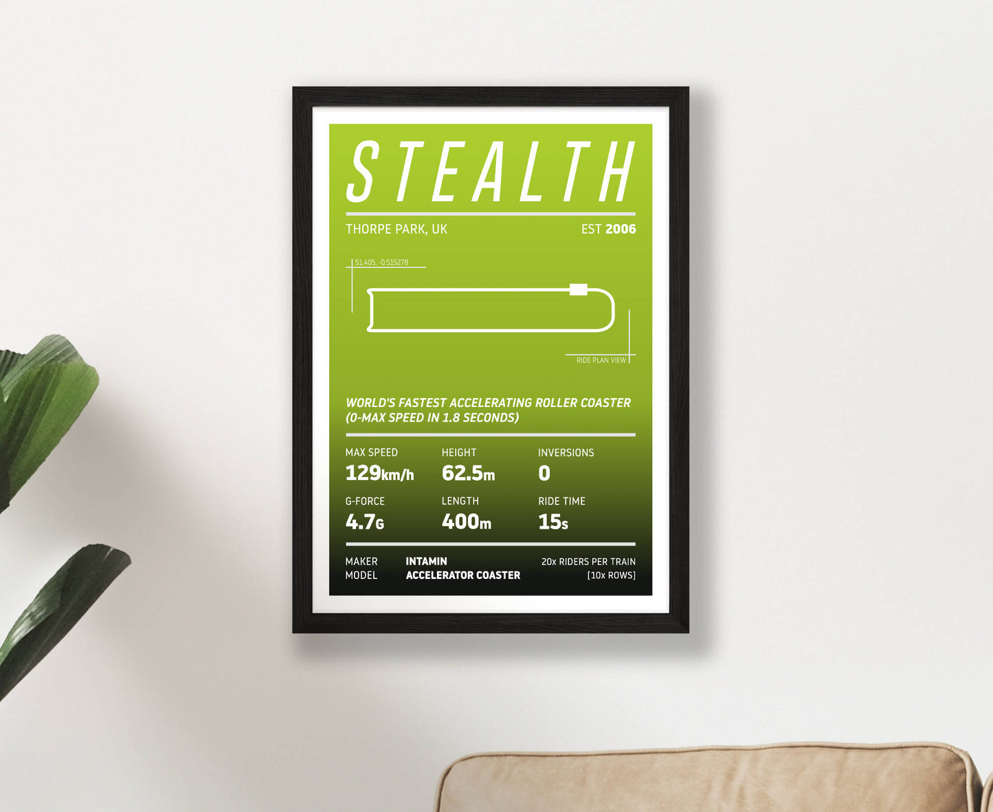 Stealth Roller Coaster Stats Print