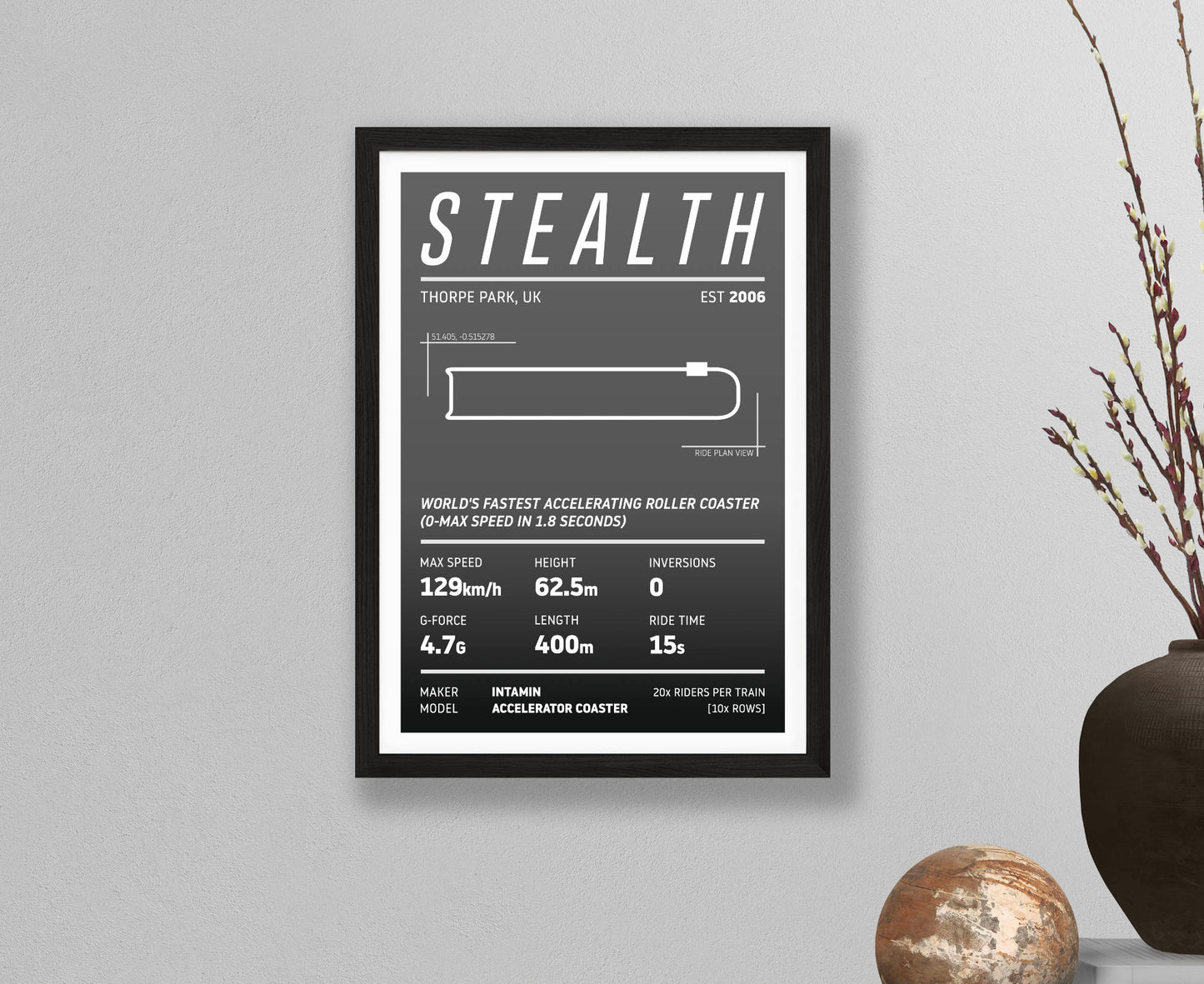 Stealth Roller Coaster Stats Print