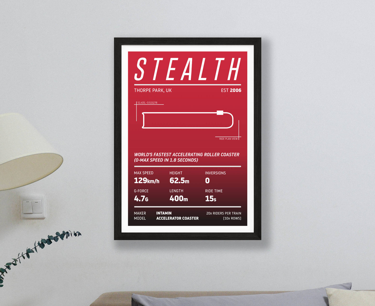 Stealth Roller Coaster Stats Print