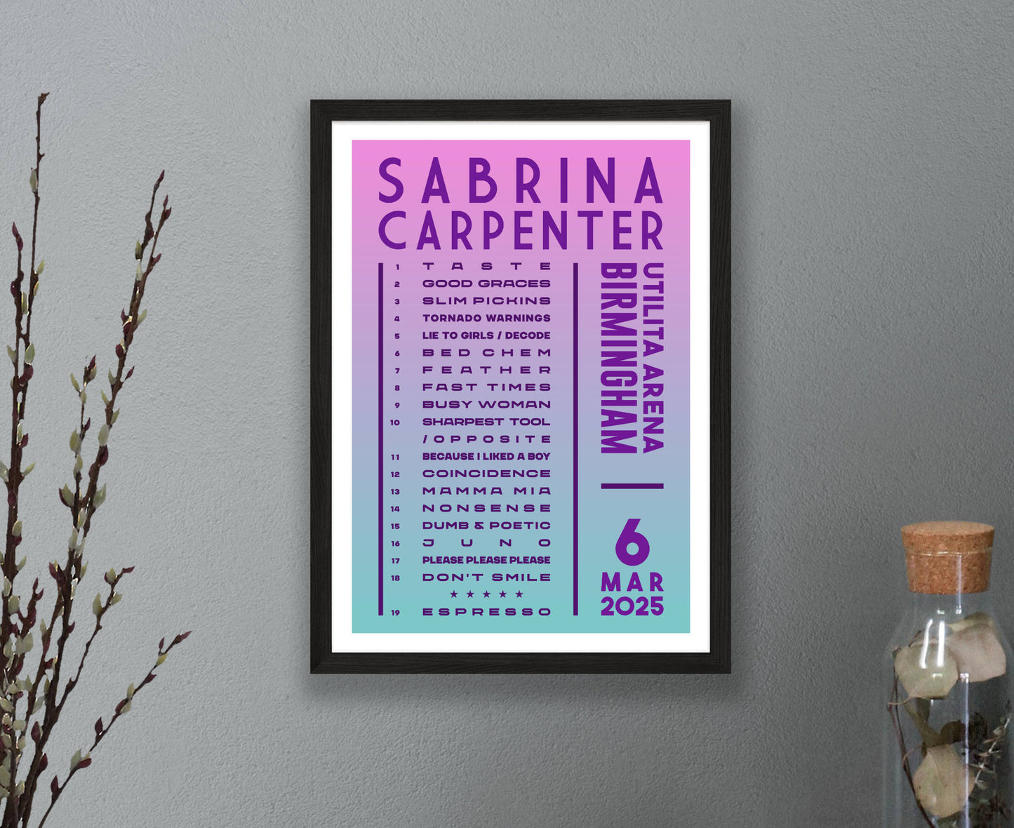 Sabrina Carpenter 2025 Tour Setlist Poster