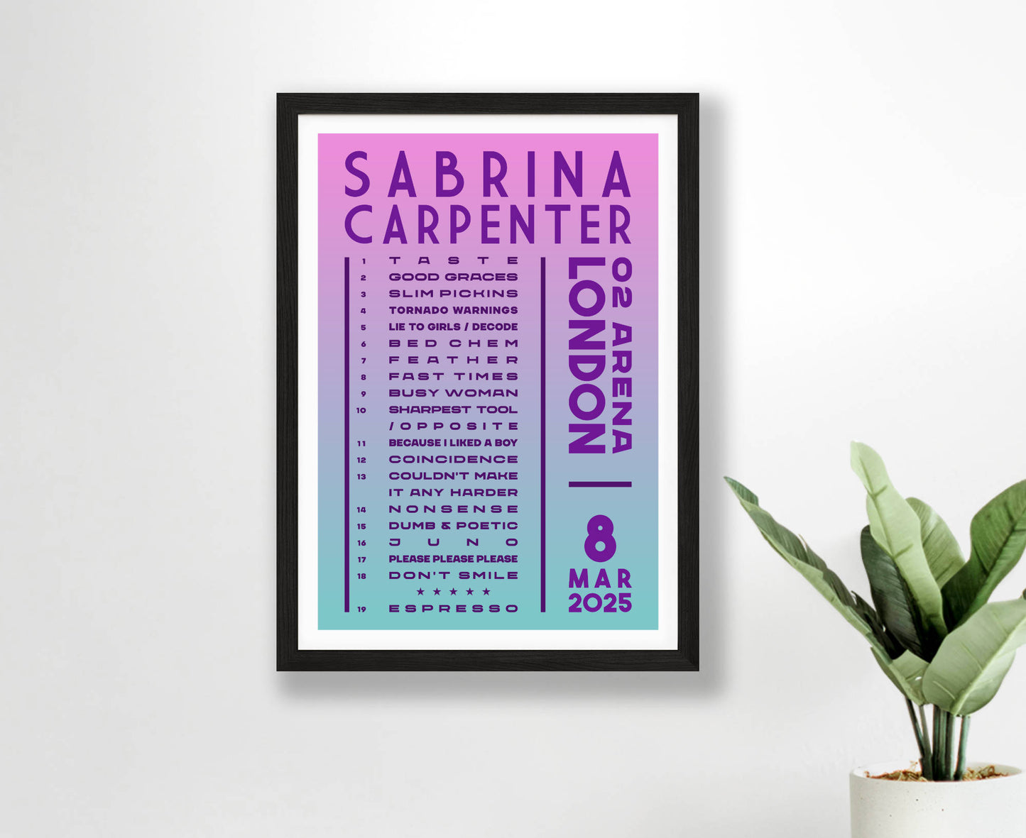Sabrina Carpenter 2025 Tour Setlist Poster
