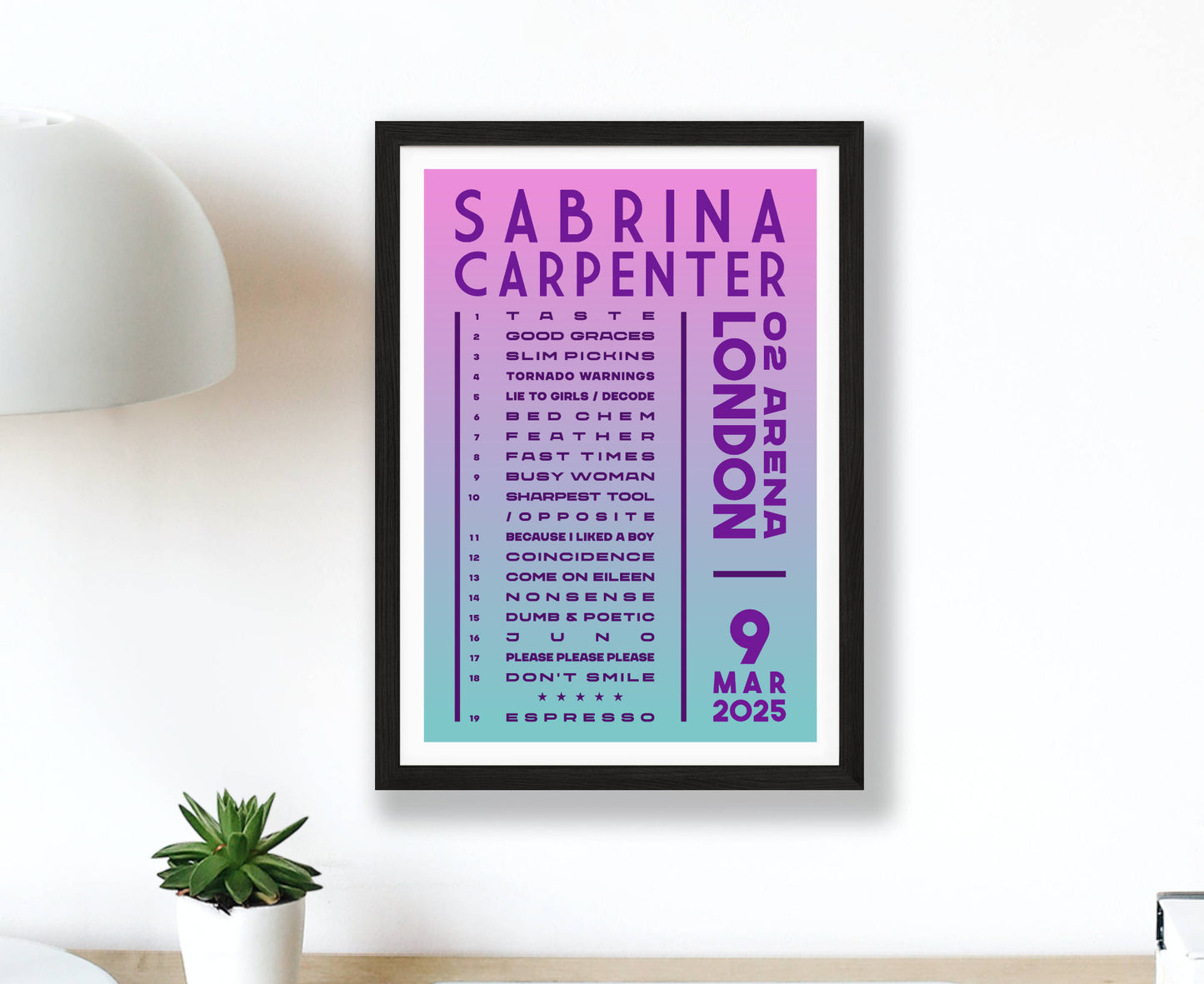 Sabrina Carpenter 2025 Tour Setlist Poster