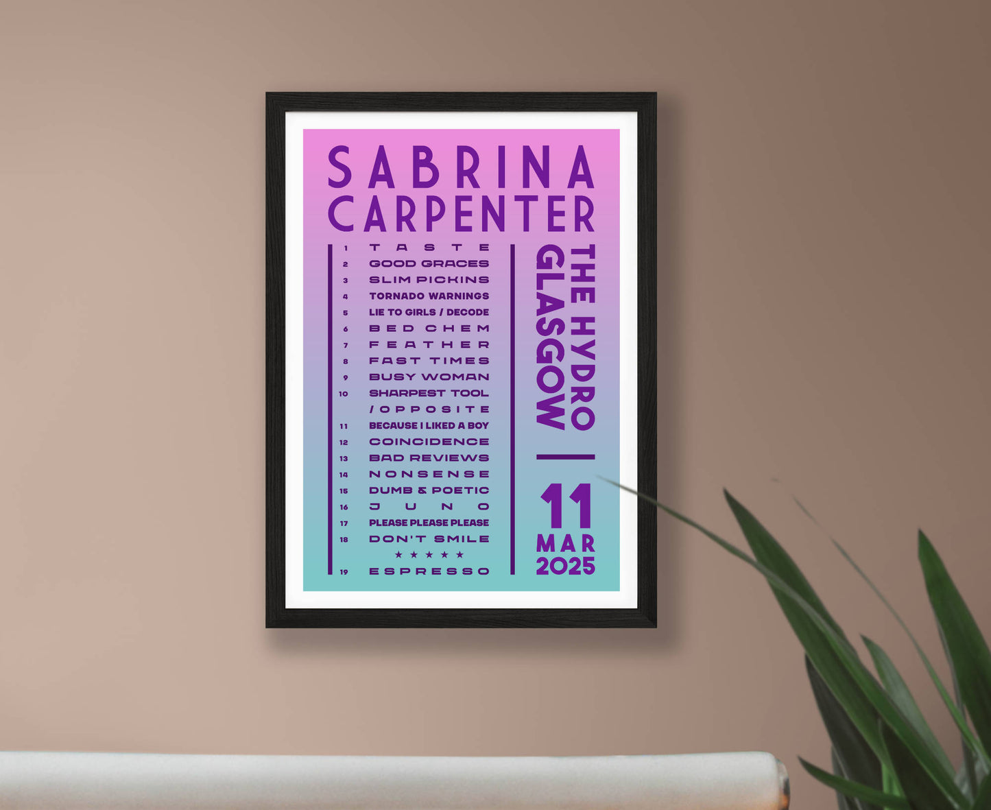 Sabrina Carpenter 2025 Tour Setlist Poster
