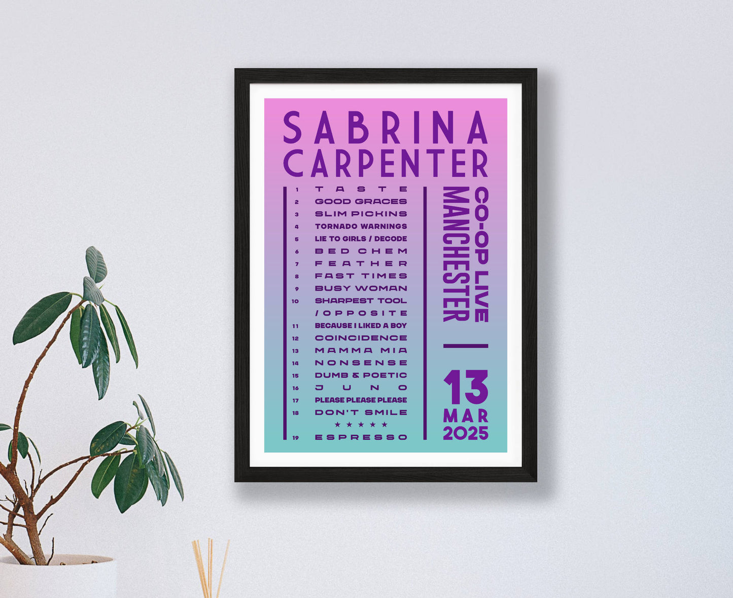 Sabrina Carpenter 2025 Tour Setlist Poster