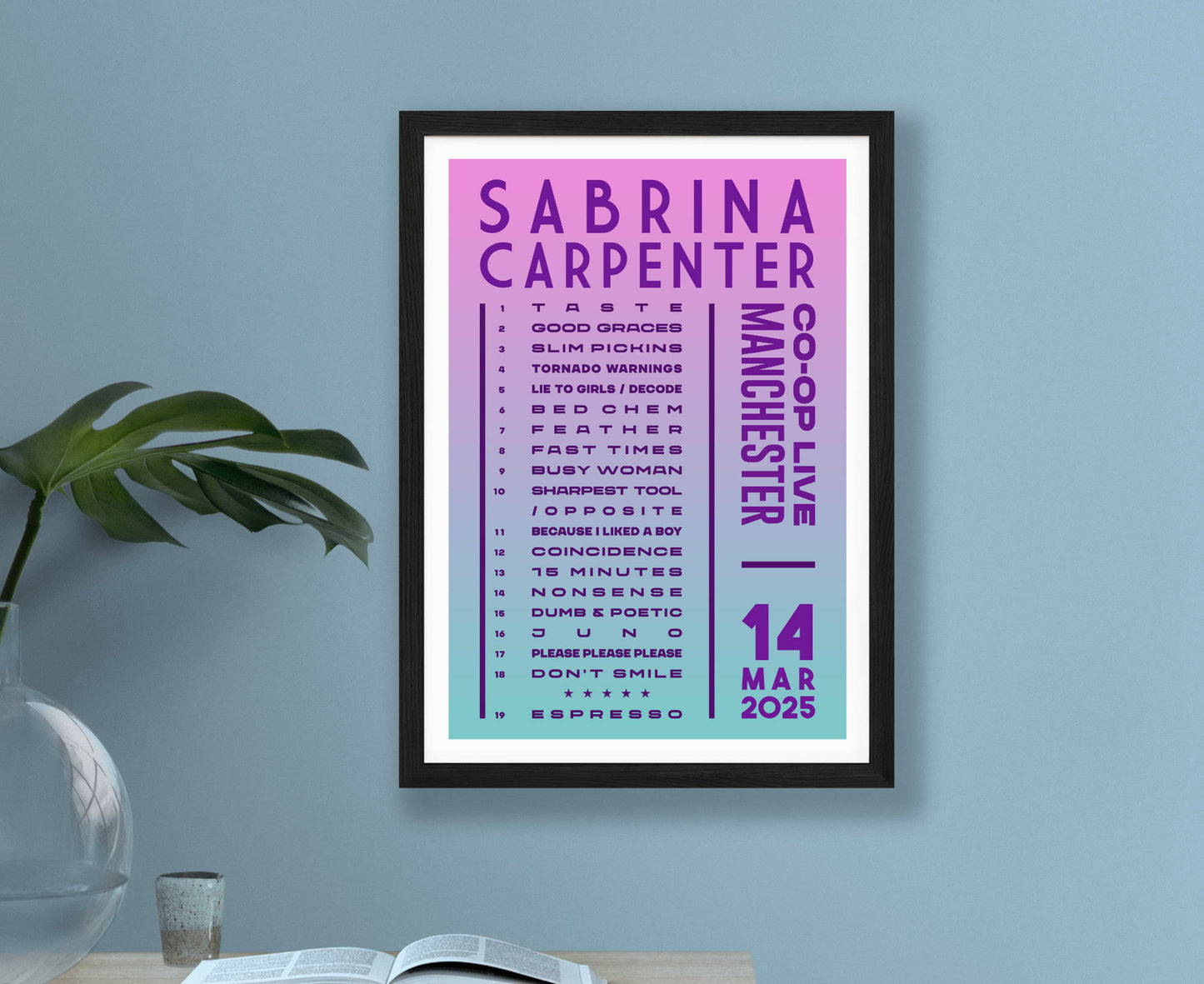 Sabrina Carpenter 2025 Tour Setlist Poster