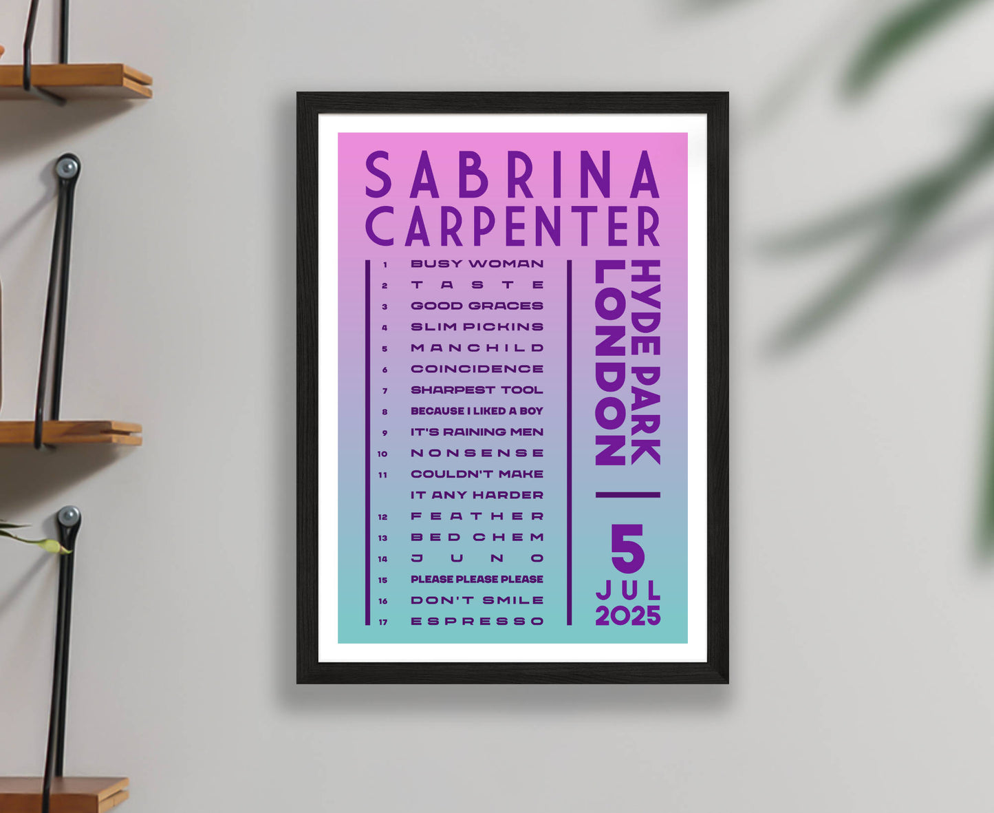 Sabrina Carpenter 2025 Tour Setlist Poster