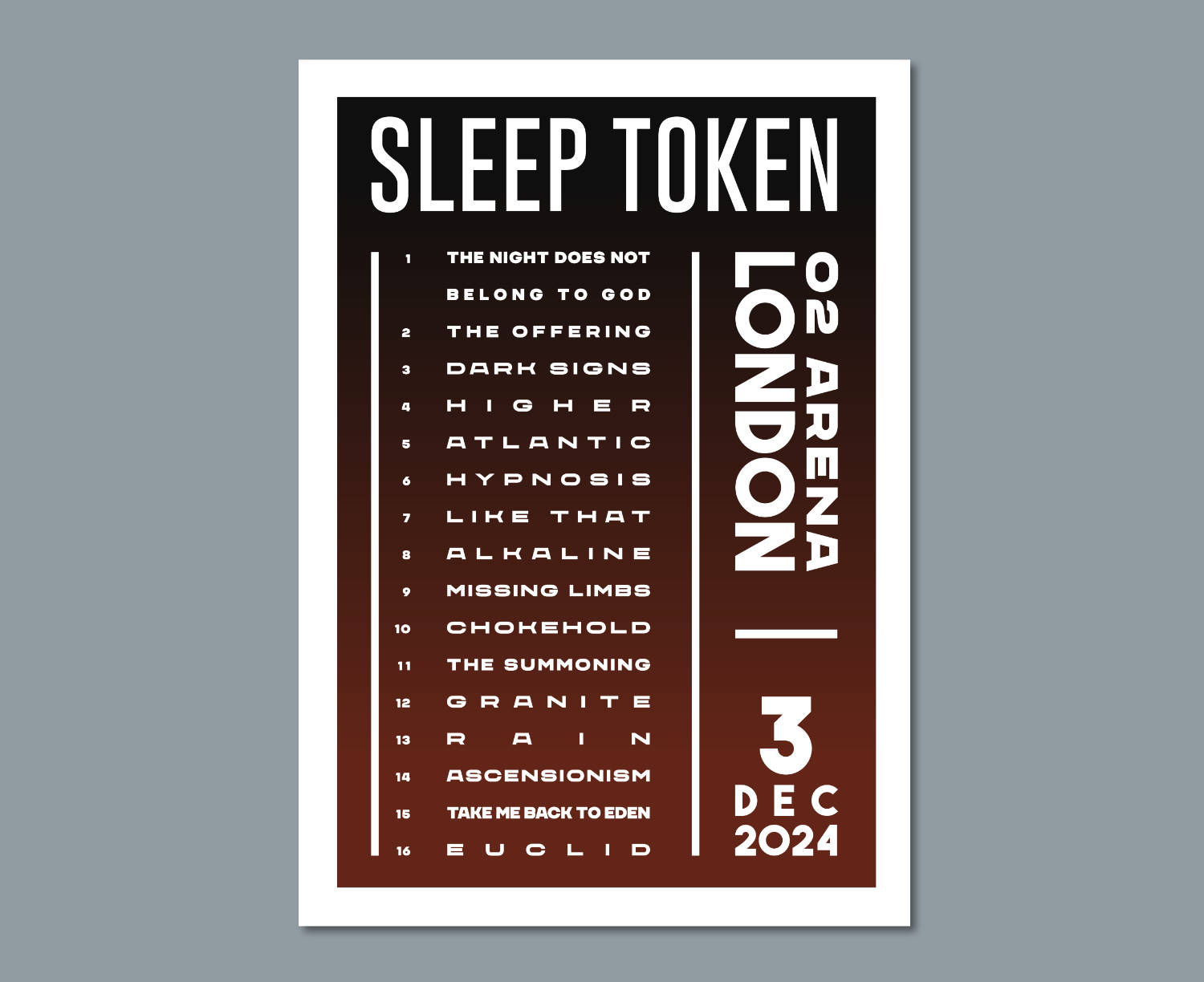 Sleep Token 2024 UK Tour Setlist Poster Design