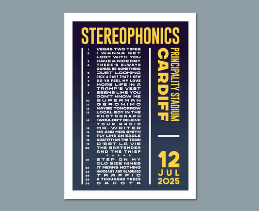 Stereophonics 2025 Tour Setlist Poster Design