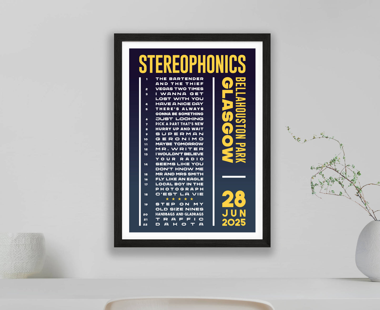 Stereophonics 2025 Tour Setlist Poster