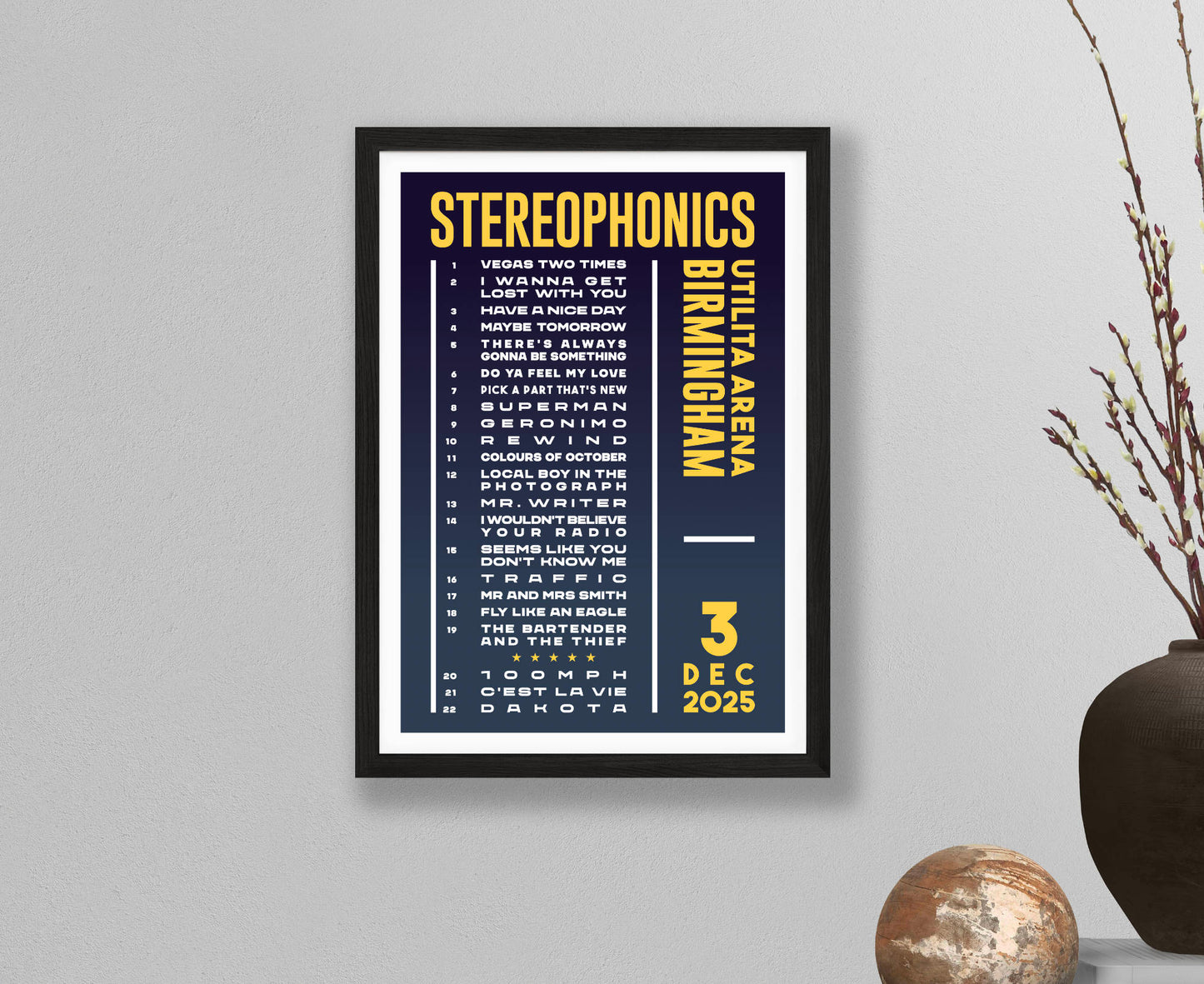 Stereophonics 2025 Tour Setlist Poster