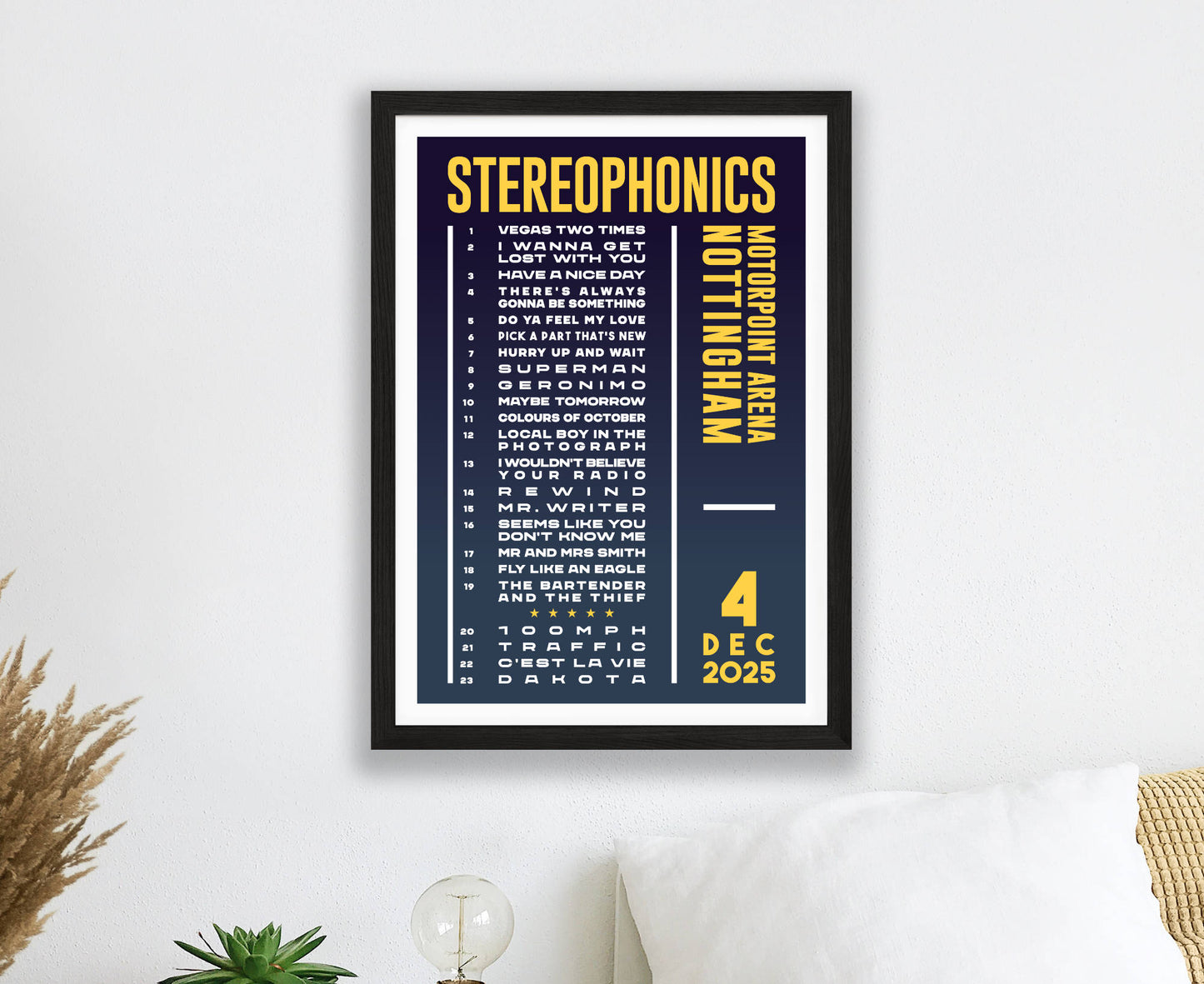 Stereophonics 2025 Tour Setlist Poster