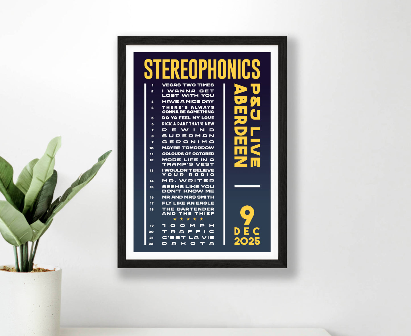 Stereophonics 2025 Tour Setlist Poster