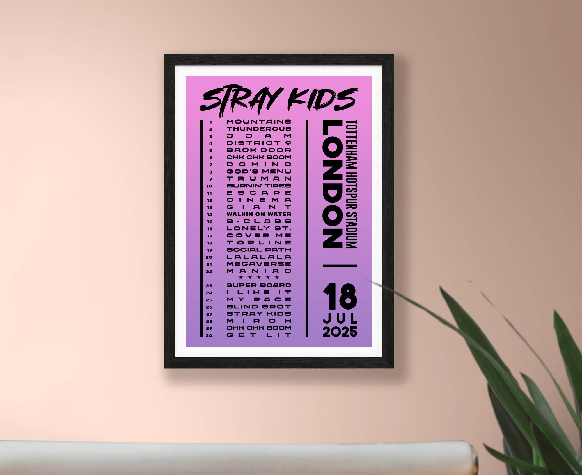 Stray Kids 2025 UK Setlist Poster – Stadium London K-Pop Gig