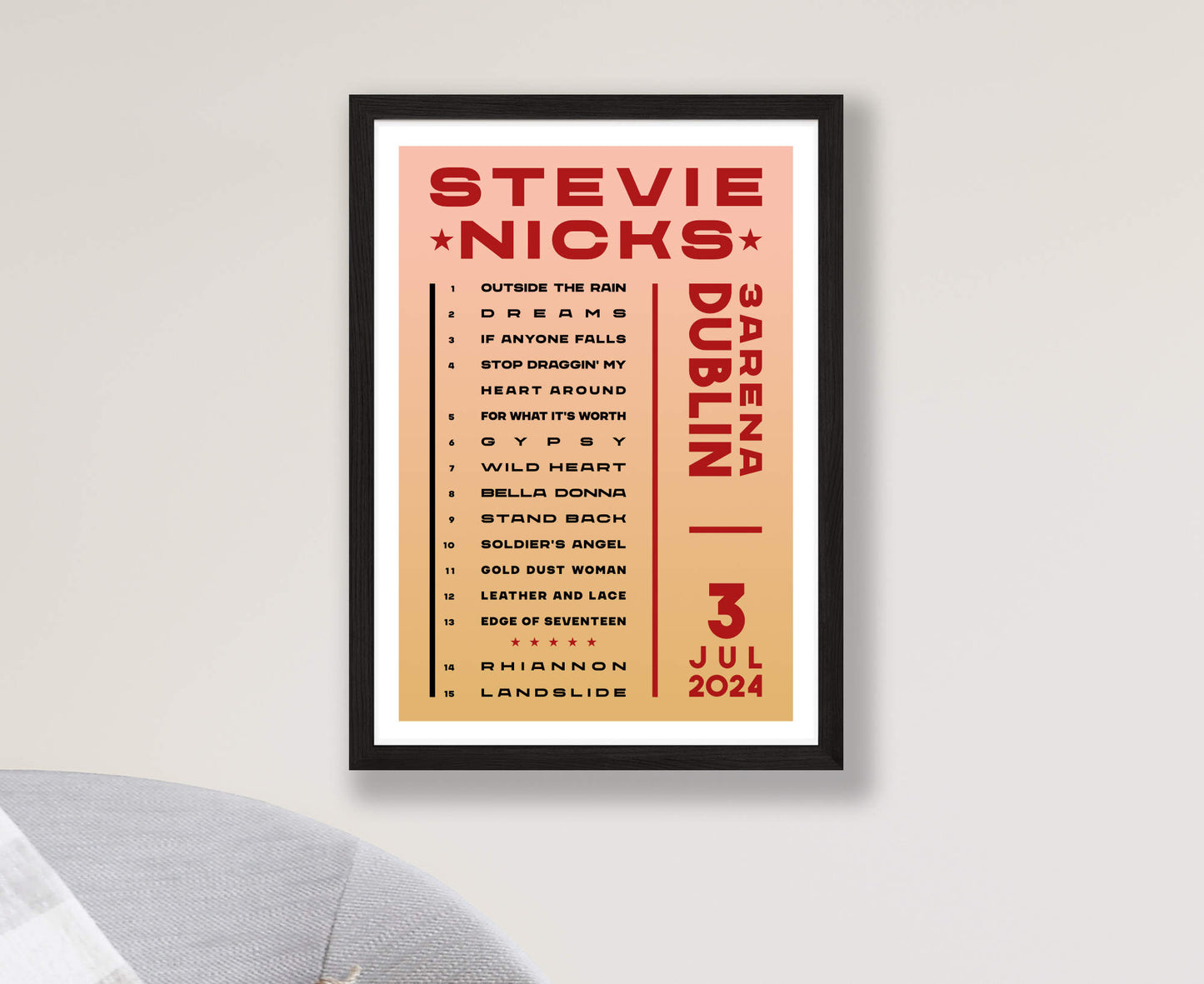 Stevie Nicks 2024 Tour Setlist Poster