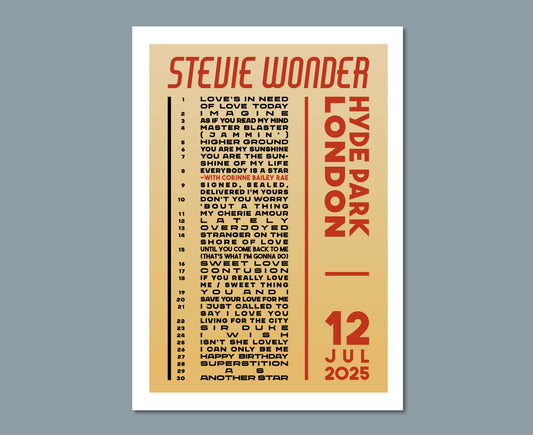Stevie Wonder 2025 Tour Setlist Poster Design