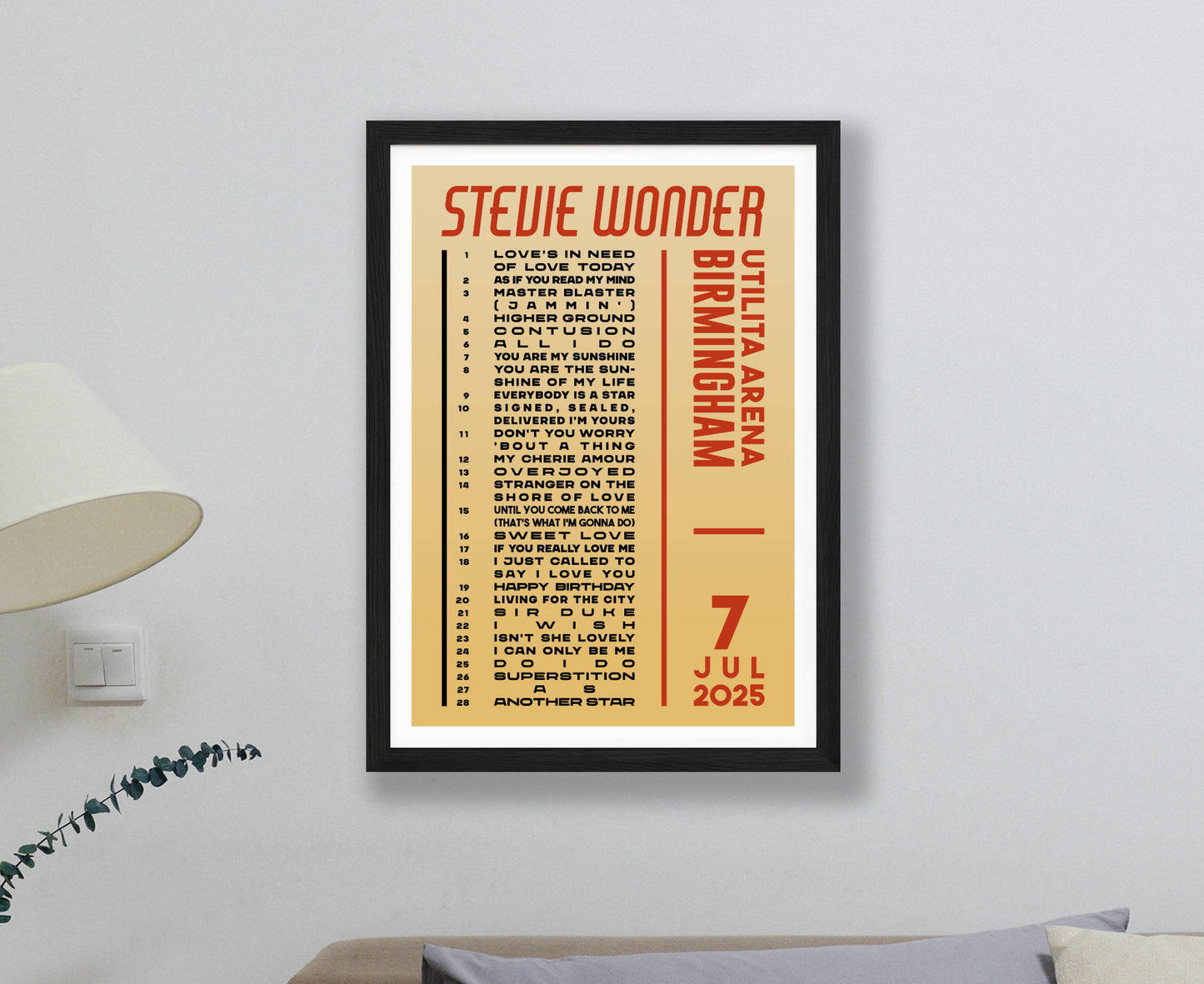 Stevie Wonder 2025 Tour Setlist Poster