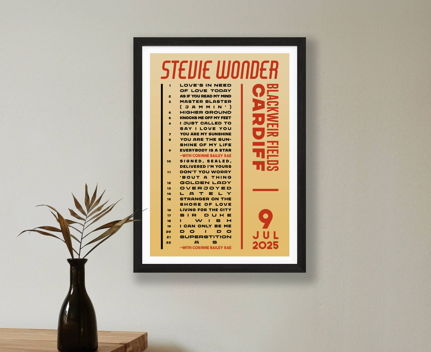 Stevie Wonder 2025 Tour Setlist Poster