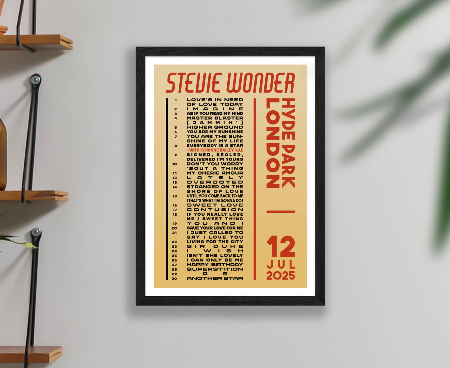 Stevie Wonder 2025 Tour Setlist Poster