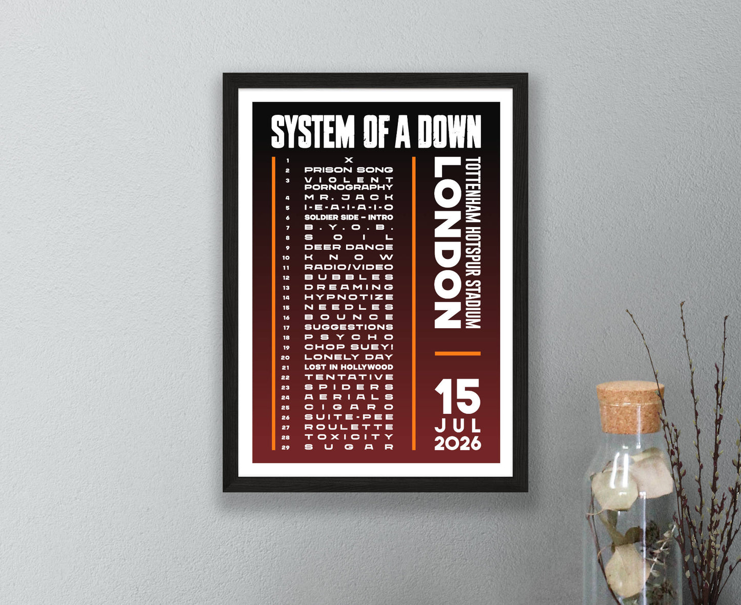 System of a Down 2026 London Setlist Poster