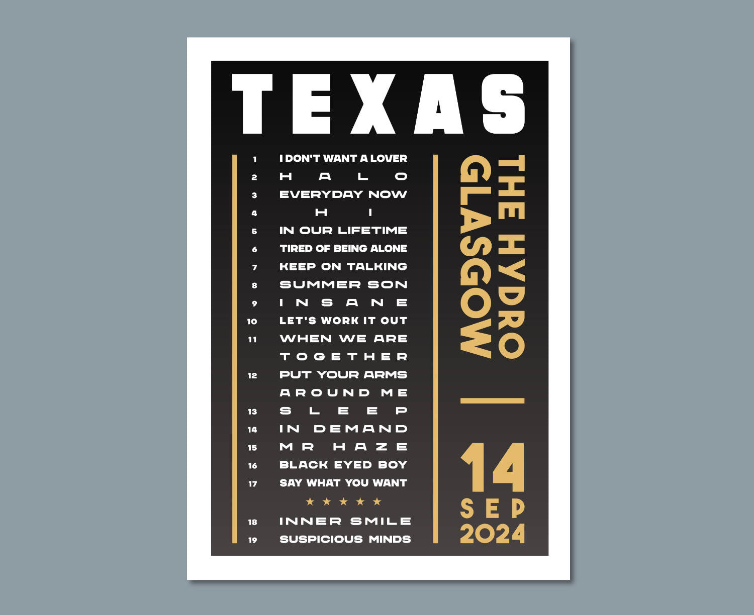 Texas 2024 Setlist Poster Print