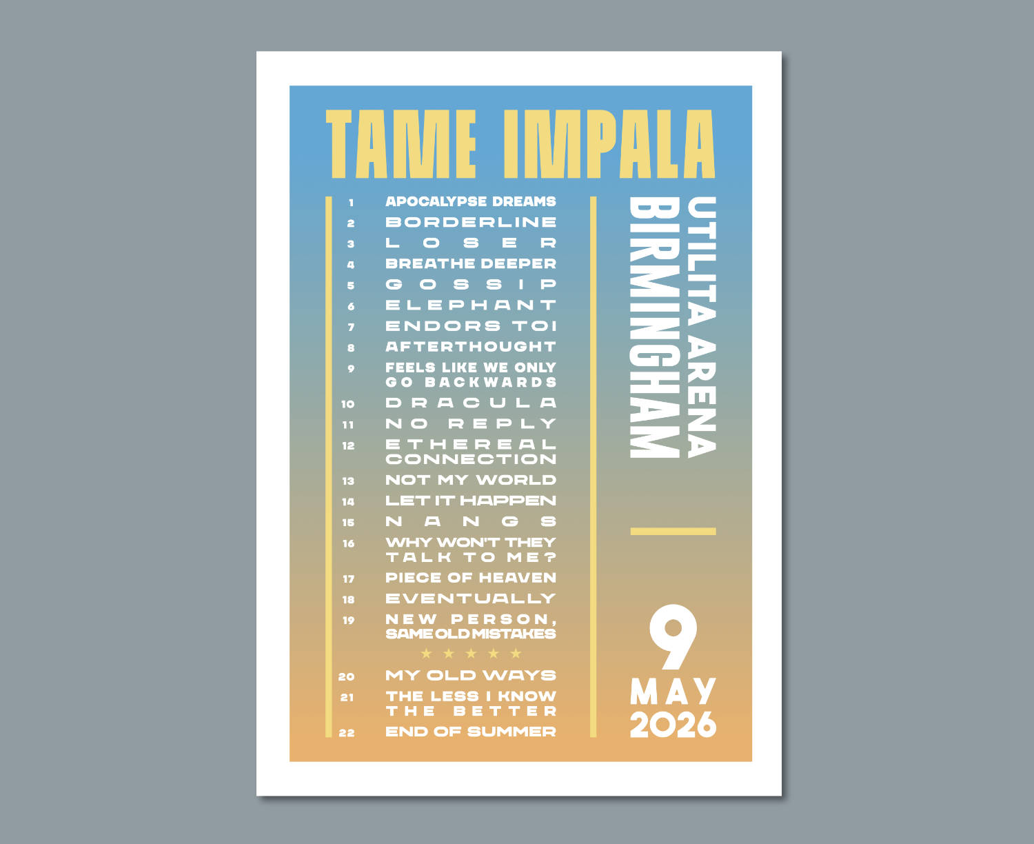 Tame Impala 2026 Tour Setlist Design