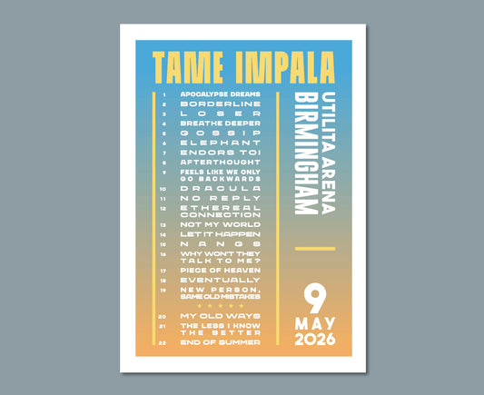 Tame Impala 2026 Tour Setlist Design