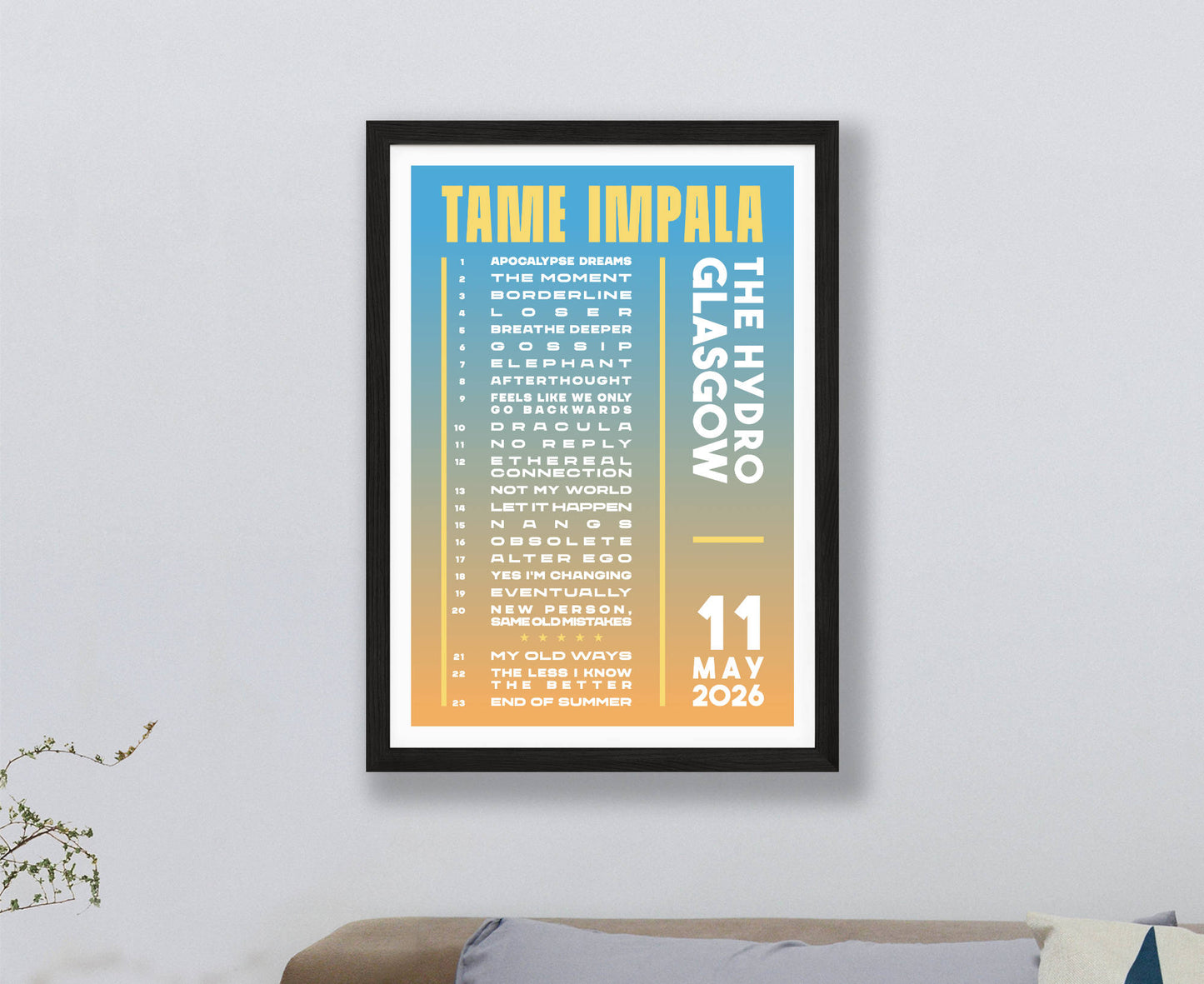 Tame Impala 2026 Tour Setlist Poster