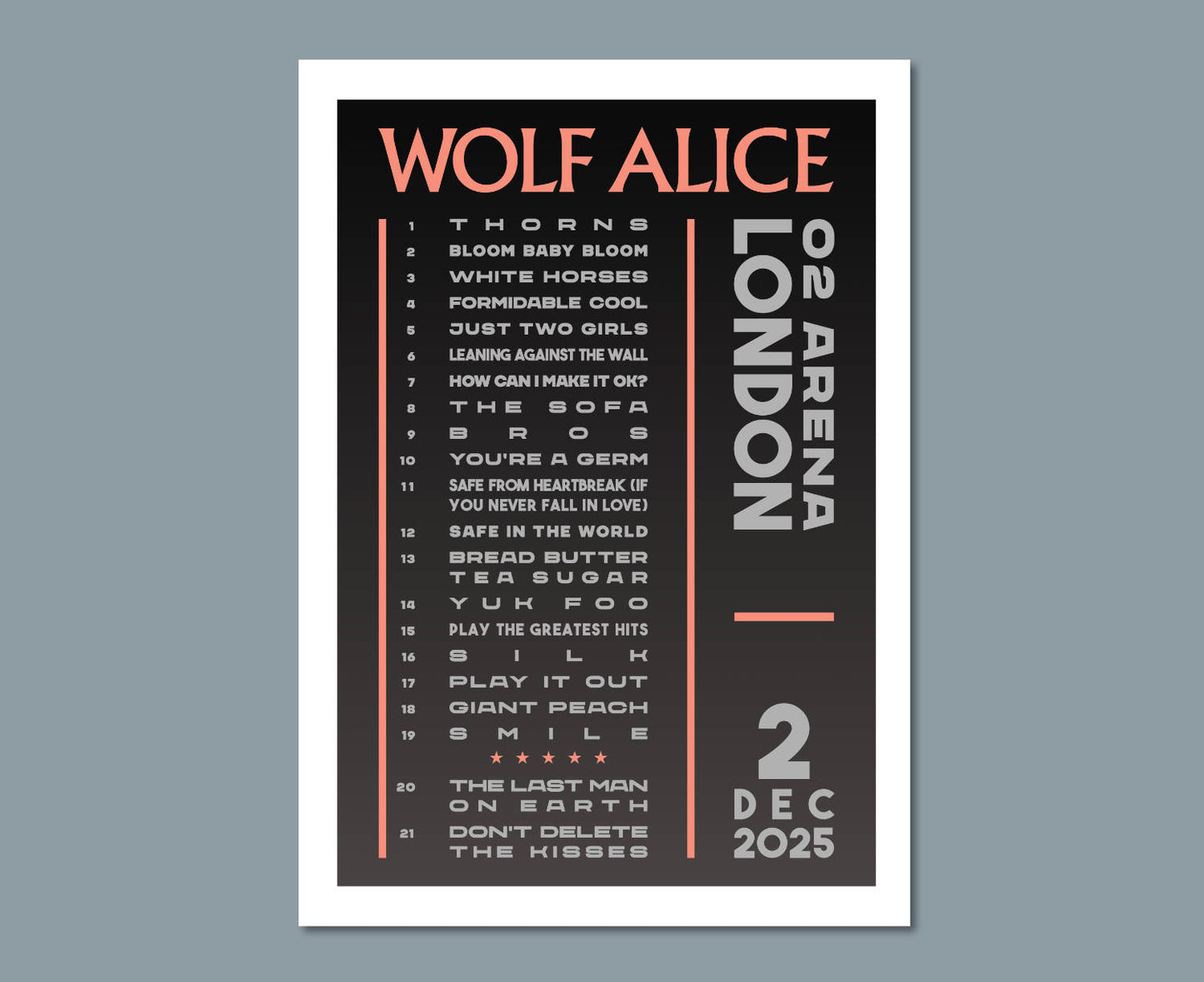 Wolf Alice 2025 Setlist Poster Design