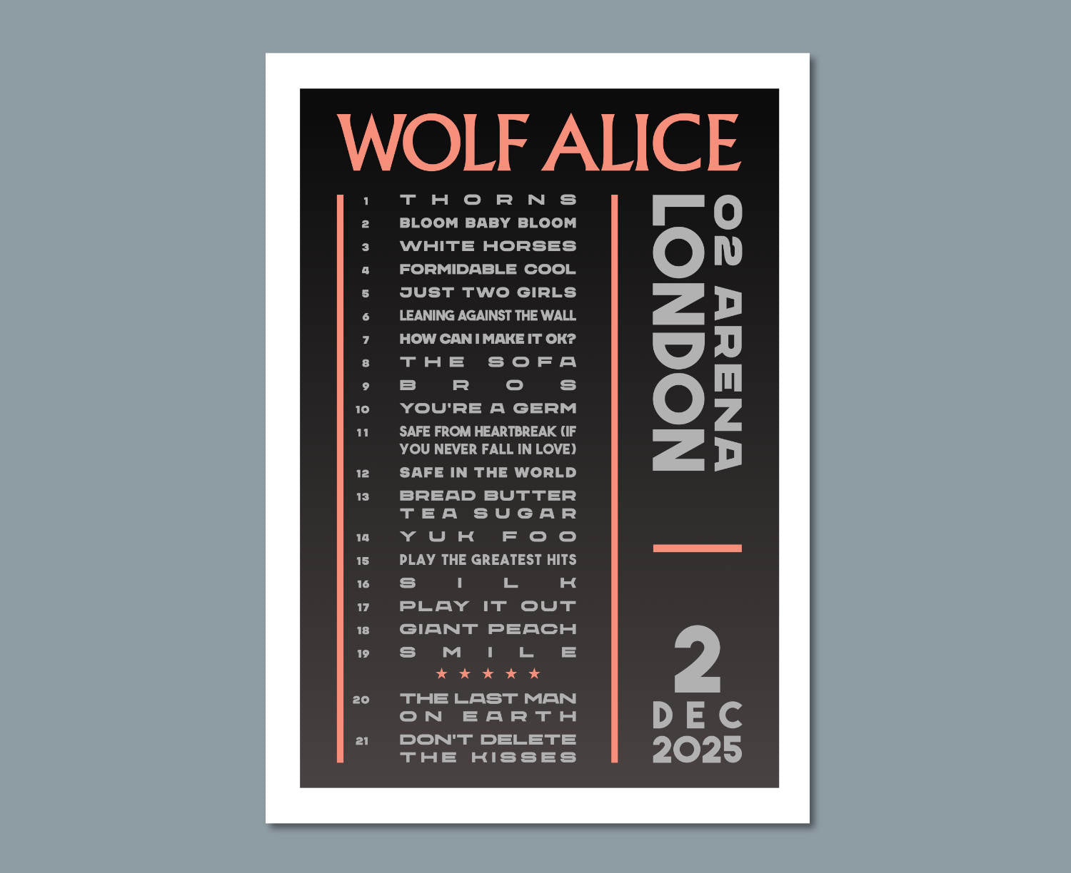 Wolf Alice 2025 Setlist Poster Design
